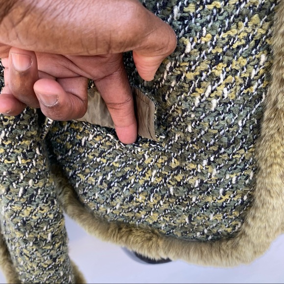 LAFAYETTE 148 New York Green Boucle & Rabbit Fur Jacket Size 12 - Picture 4 of 16